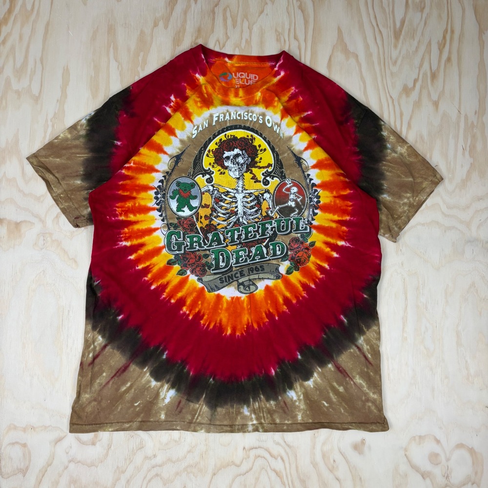 Liquid Blue Grateful Dead Tie Dye Shirt XL San Francisco Skeleton Roses Red